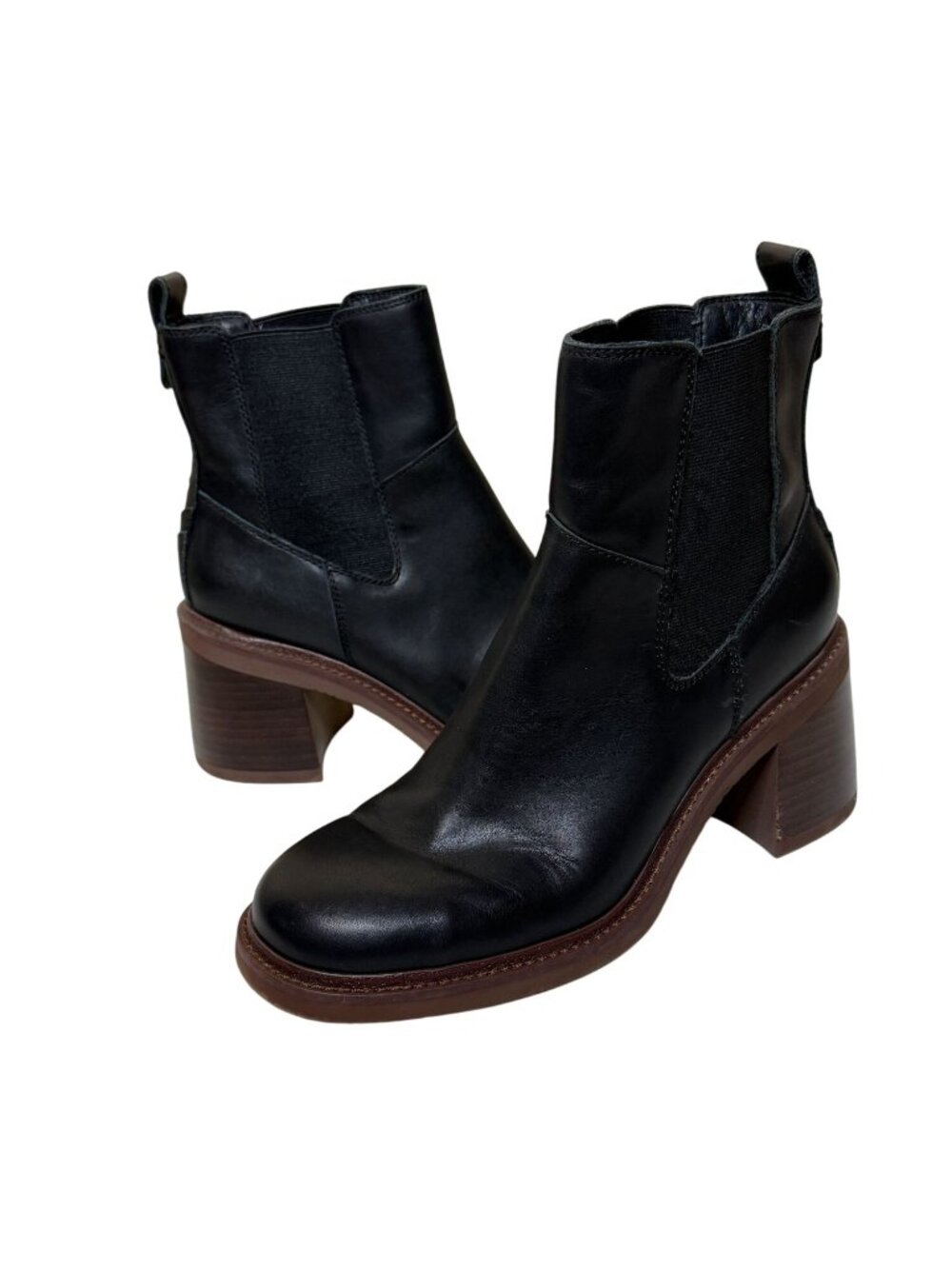 Crown Vintage Womens 10 Black Leather Chelsea Ankle Boots Block Heel